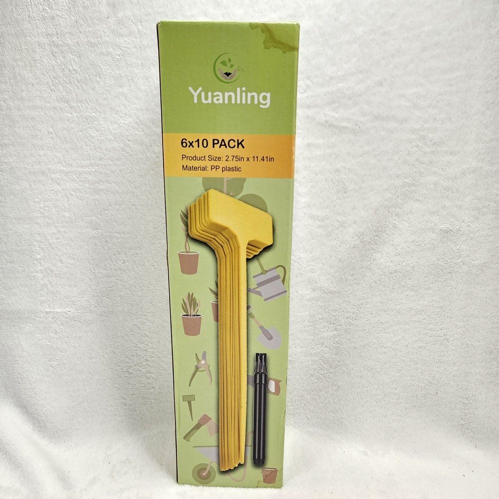 Yuanling 60 Pack Yellow Plastic Plant Labels 11.4 Inch T-Type Garden Markers Pen
